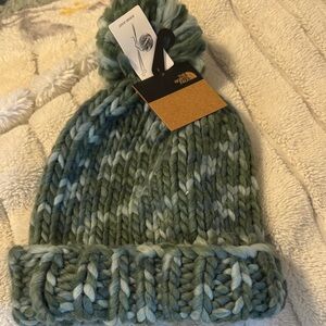 The North Face Olive Knit Beanie with Pom-Pom